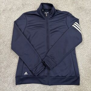 Adidas Golf Navy Blue Full Zip Track Jacket Womens Large 3-Stripe Sleeve Golf